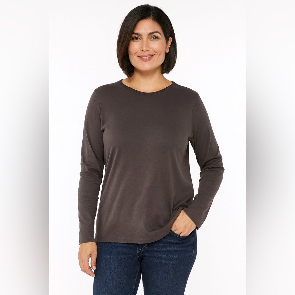 Orvis Top Women's XL Brown Shirt Crew Neck Long Sleeve Stretch Cotton Activewear